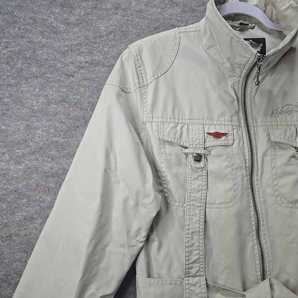 Harley-Davidson Lightweight Belted Khaki Jacket Tan Coat Womens Sz XL Y2K - Picture 10 of 16